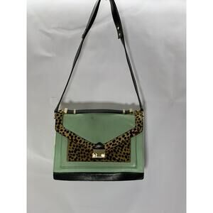 LEOFFLER RANDALL Women's Green/Animal Print Calf Hair Rider Satchel Bag